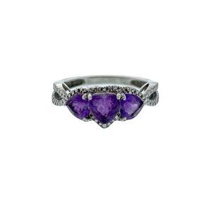 Vintage Sterling Silver 925 Purple Amethyst Heart Diamond Accent Ring Size 7.25